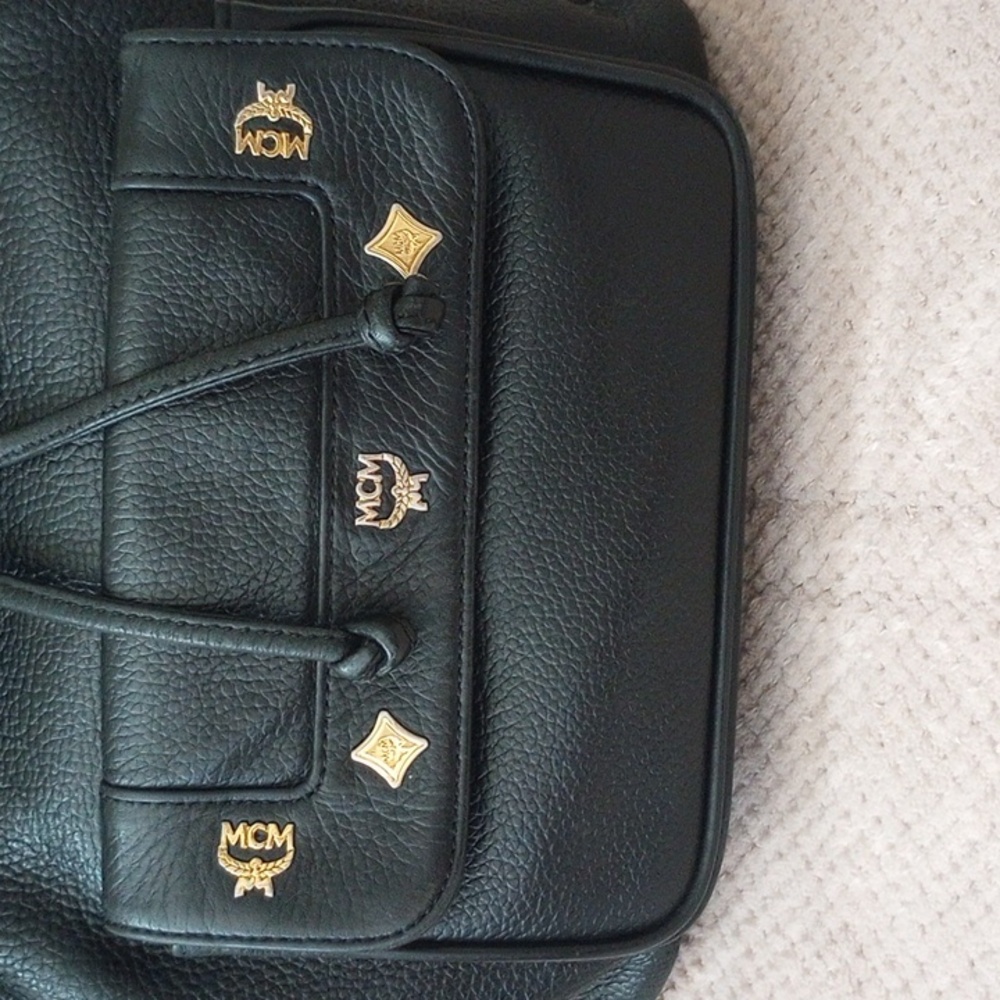 MCM Black Leather Backpack with Gold Accents - Picture 7 of 11